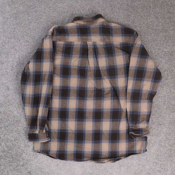 VTG Carhartt Plaid XL Brown Blue Long Sleeve Collared Full Button Shirt - Picture 2 of 10